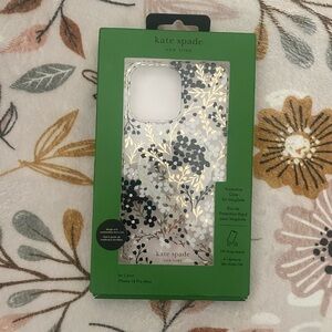Kate Spade New York clear iPhone 14 Pro Max case with gold floral design